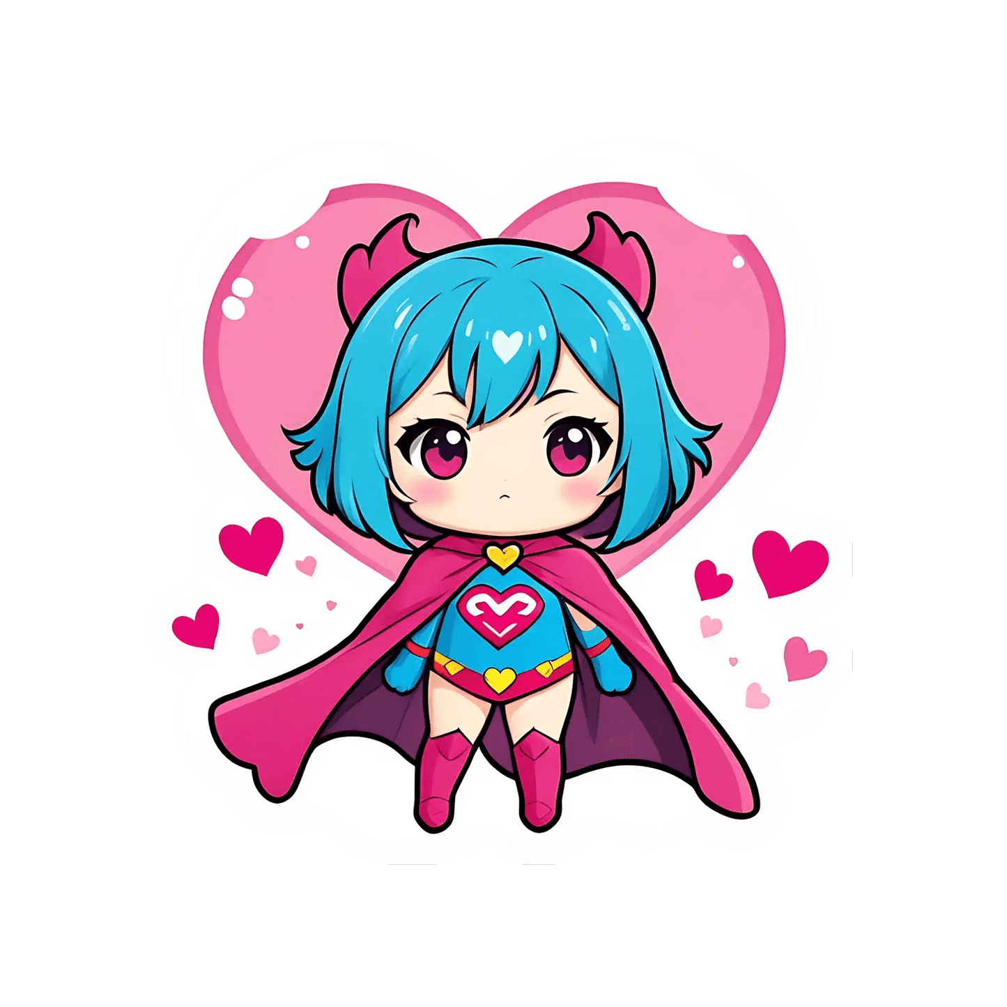 Cute Anime Hero - Heart Sticker - Heat Press Transfer