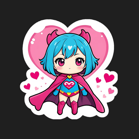Cute Anime Hero - Heart Sticker - Heat Press Transfer