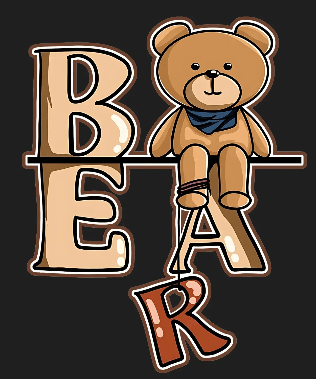 Cute Bear DTF Ready to Press - Kid's Apparel (black_bg)