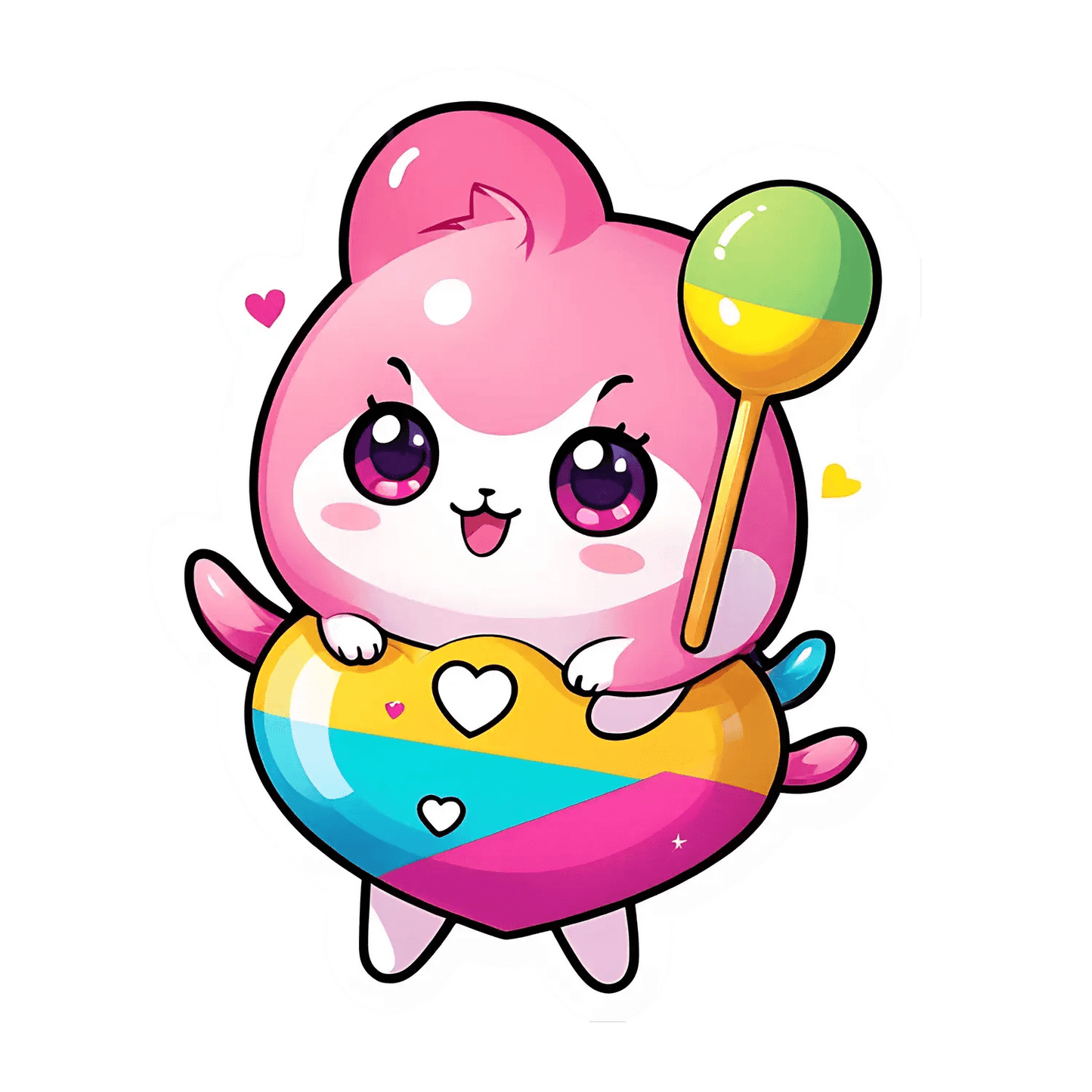 Cute Bunny Sticker - Colorful Heart Lollipop - Heat Press Transfer