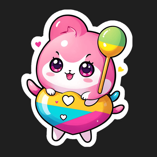 Cute Bunny Sticker - Colorful Heart Lollipop - Heat Press Transfer