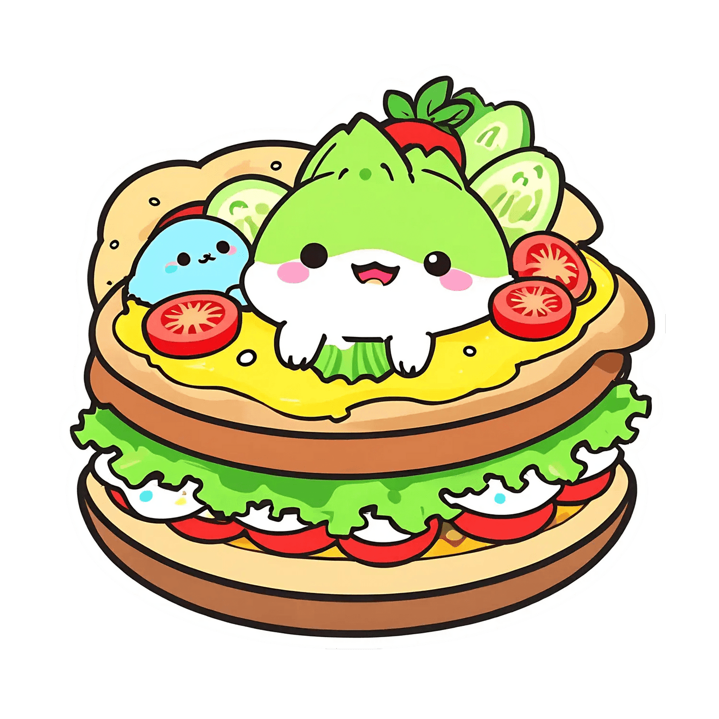 Cute Burger Cartoon - Sticker - Heat Press Transfer