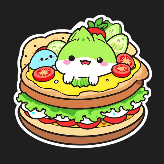 Cute Burger Cartoon - Sticker - Heat Press Transfer