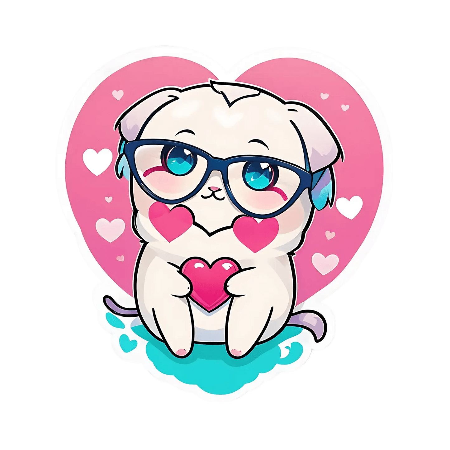 Cute Cat Love - Heart Sticker - Heat Press Transfer