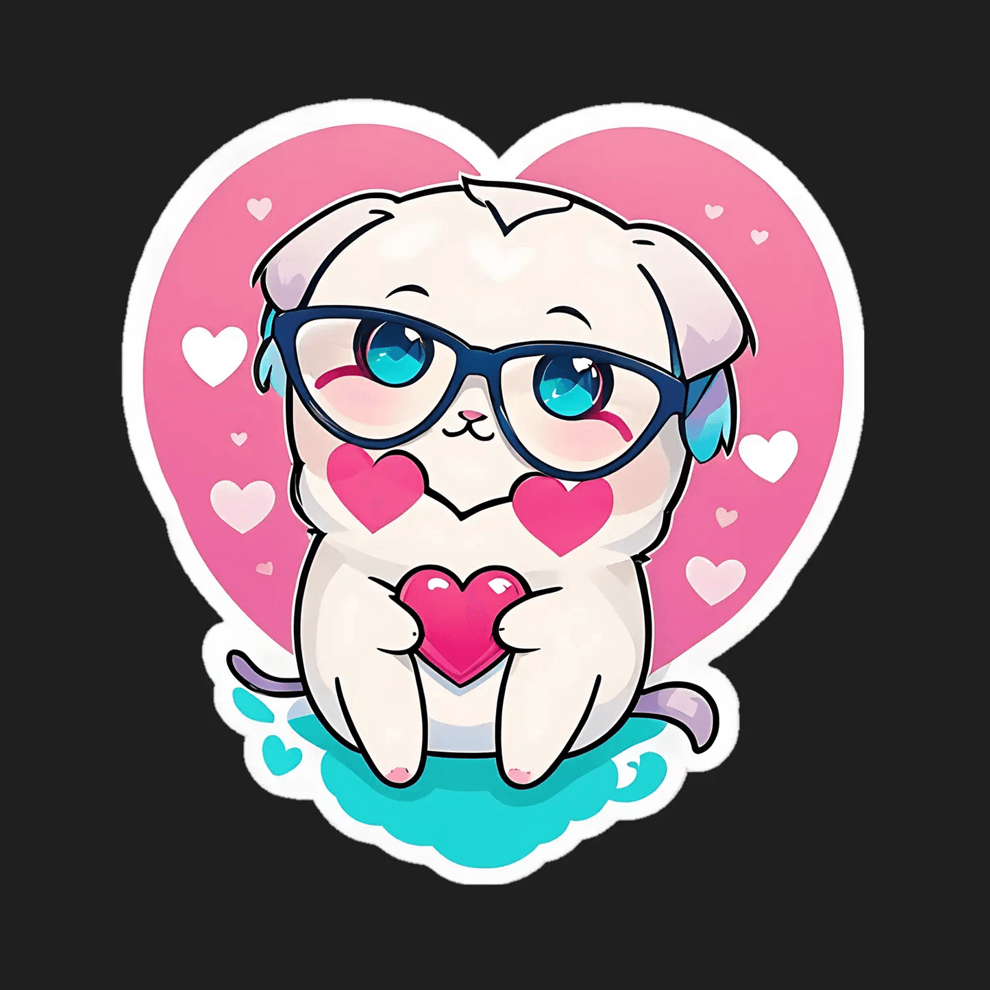 Cute Cat Love - Heart Sticker - Heat Press Transfer