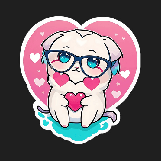 Cute Cat Love - Heart Sticker - Heat Press Transfer