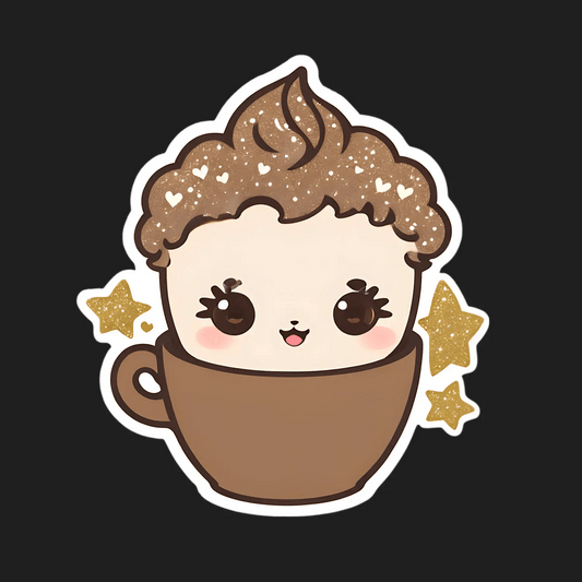 Cute Coffee Cup - Sparkle Sticker - Heat Press Transfer