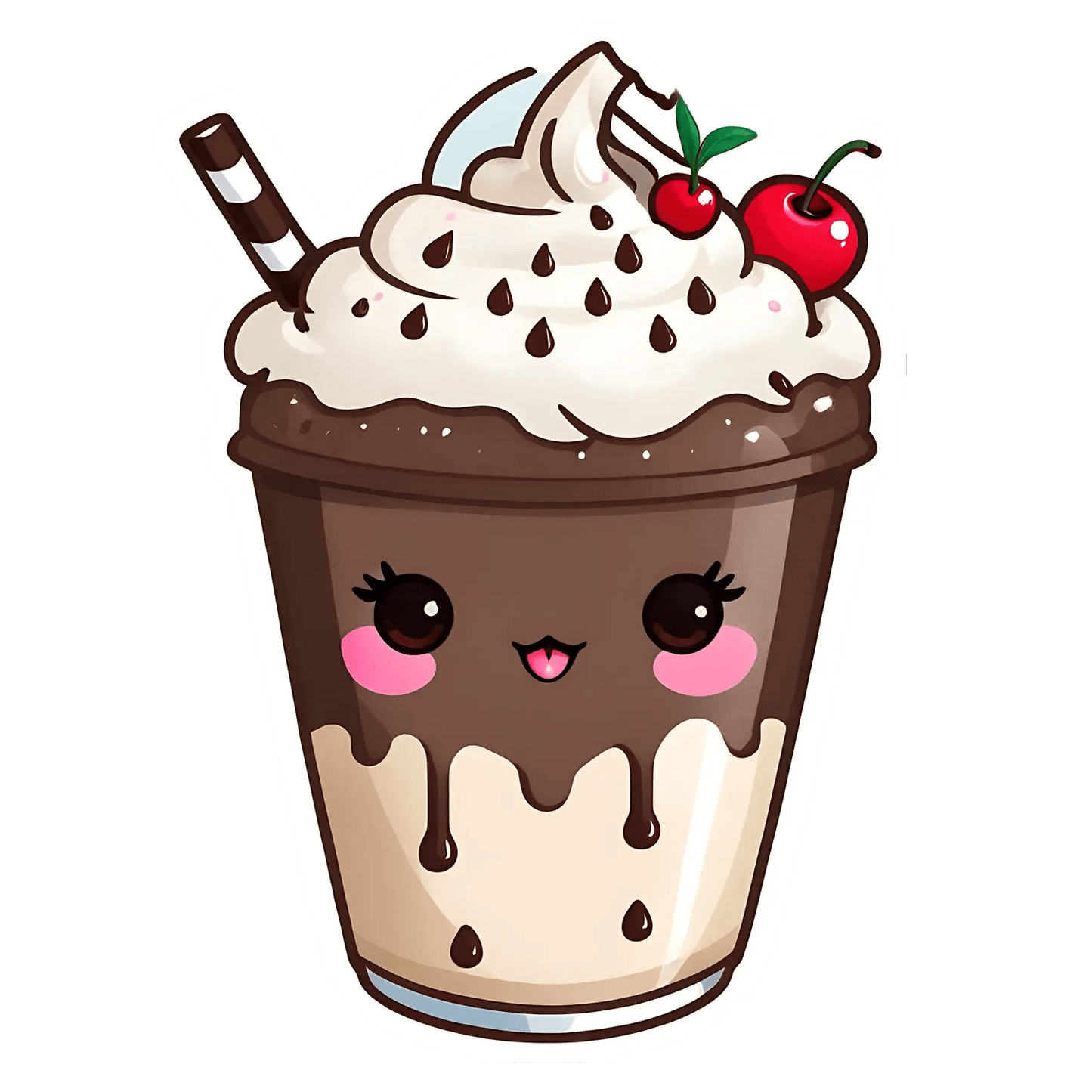 Cute Coffee Cup Sticker - Kawaii Dessert Theme - Heat Press Transfer