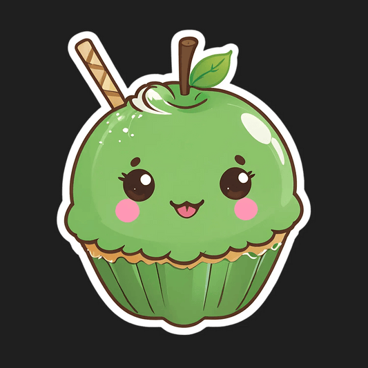 Cute Cupcake Sticker - Green Apple Charm - Heat Press Transfer