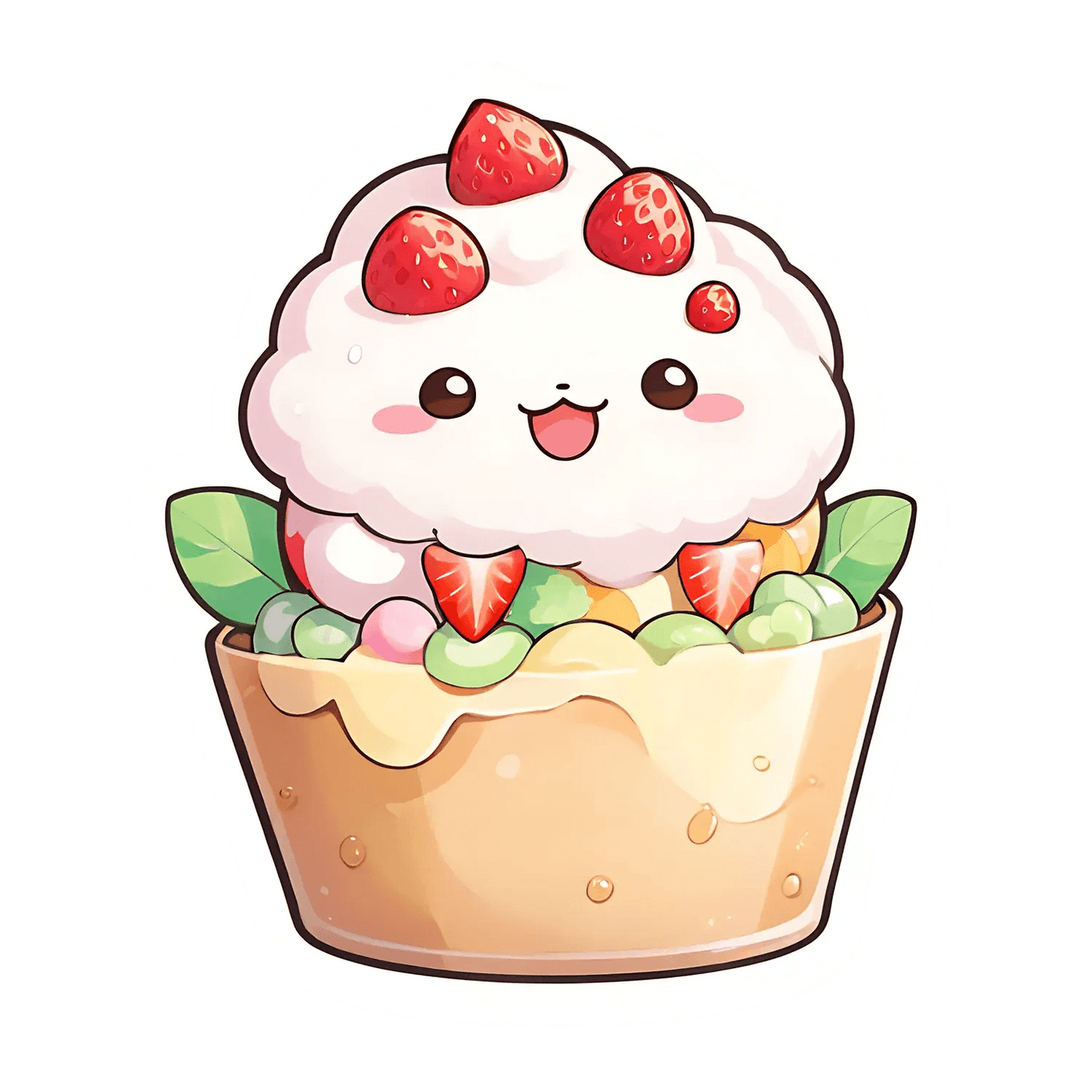 Cute Dessert Sticker - Cupcake with Strawberries - Heat Press Transfer