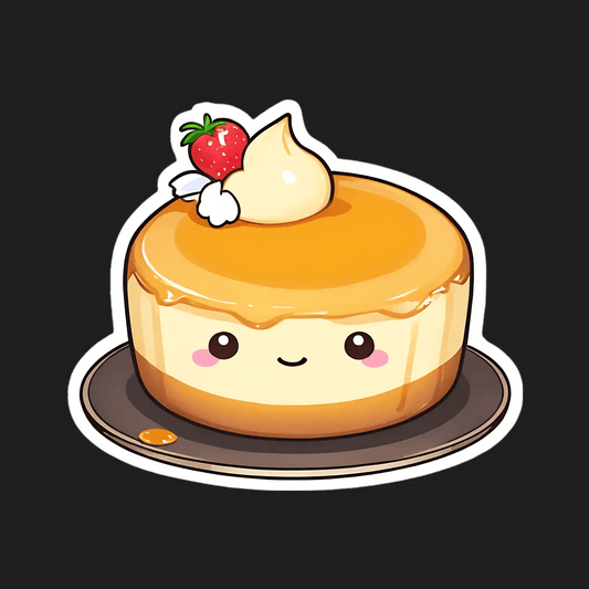 Cute Dessert Sticker - Happy Flan with Strawberry - Heat Press Transfer