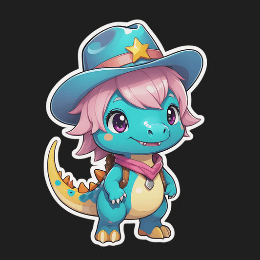 Cute Dinosaur - Cowboy Sticker - Heat Press Transfer