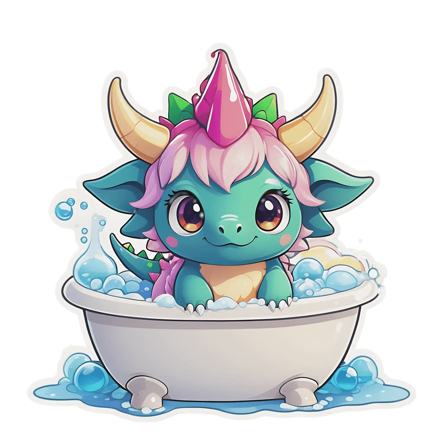 Cute Dragon Bath - Fantasy Sticker - Heat Press Transfer