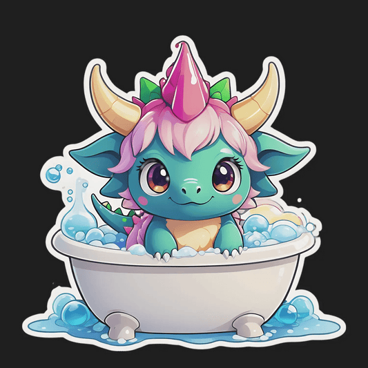 Cute Dragon Bath - Fantasy Sticker - Heat Press Transfer
