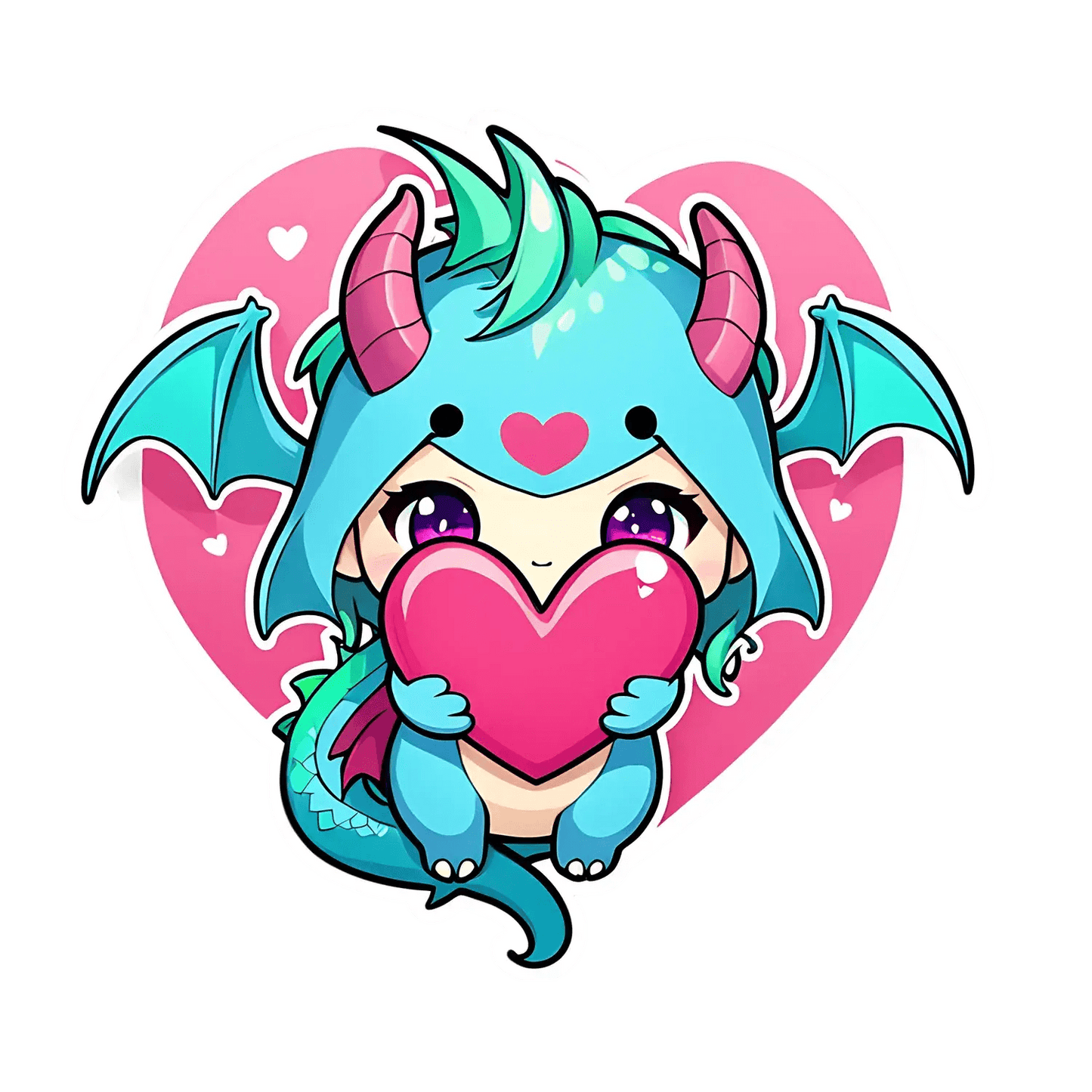 Cute Dragon Love - Heart Sticker - Heat Press Transfer