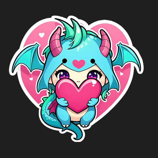 Cute Dragon Love - Heart Sticker - Heat Press Transfer