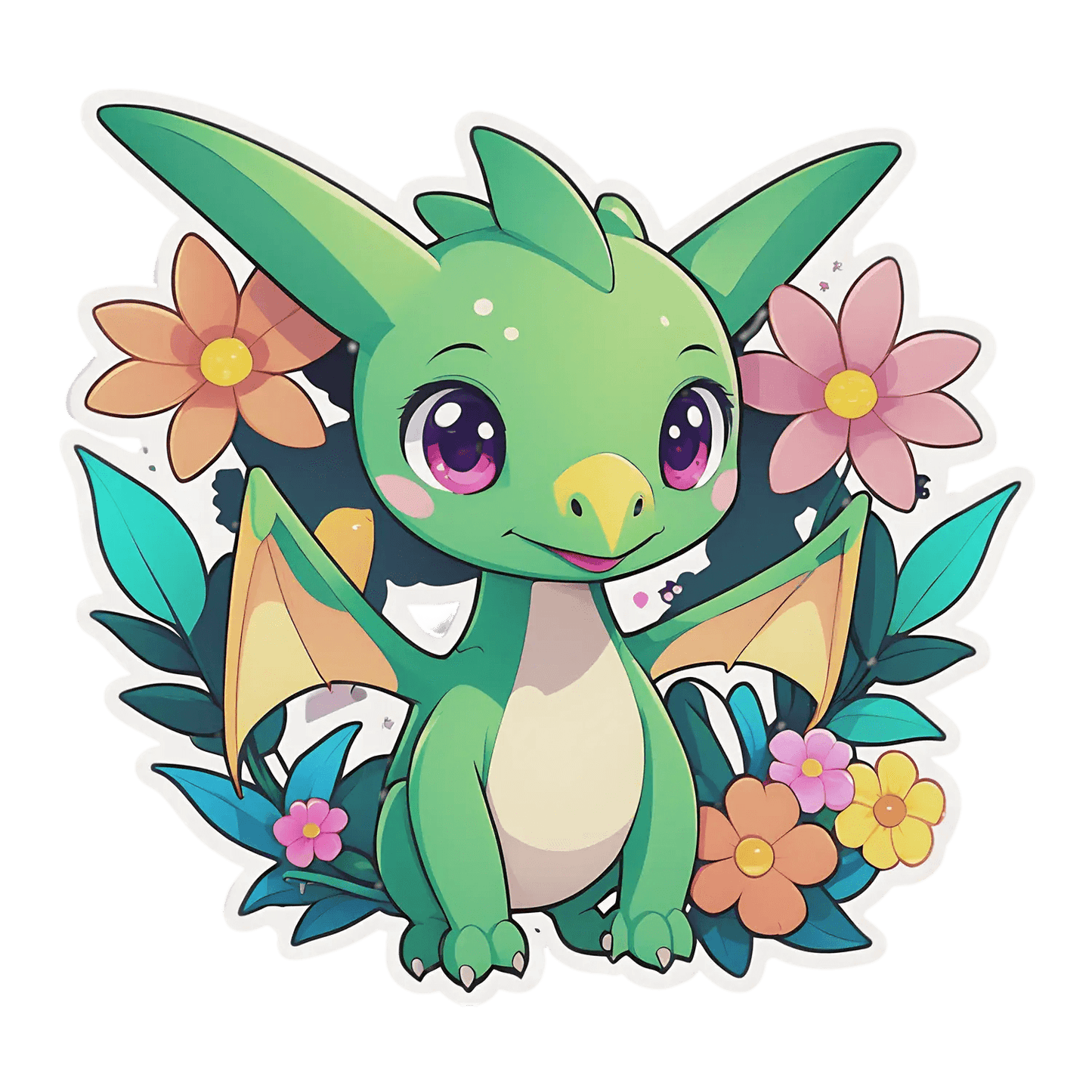 Cute Dragon Sticker - Adorable Floral Design - Heat Press Transfer