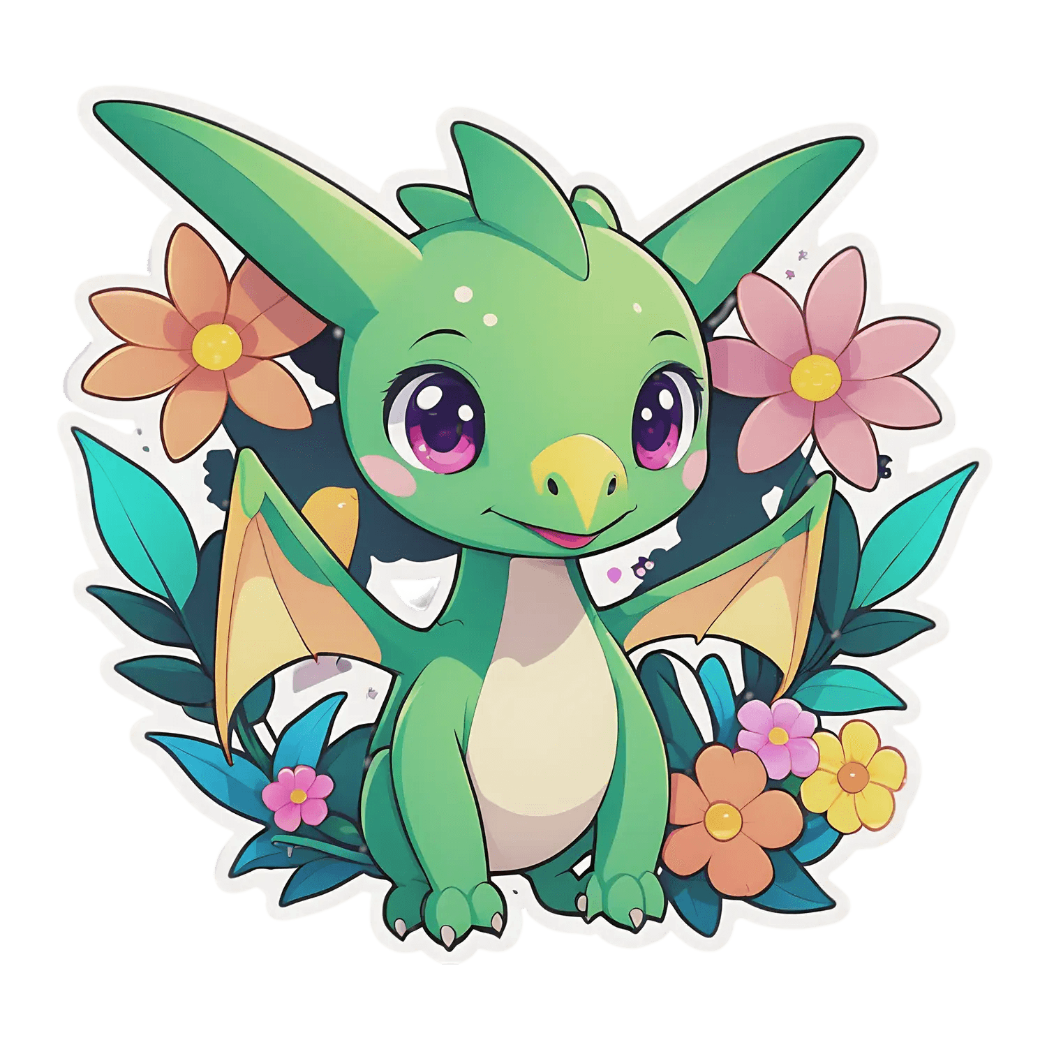 Cute Dragon Sticker - Adorable Floral Design - Heat Press Transfer
