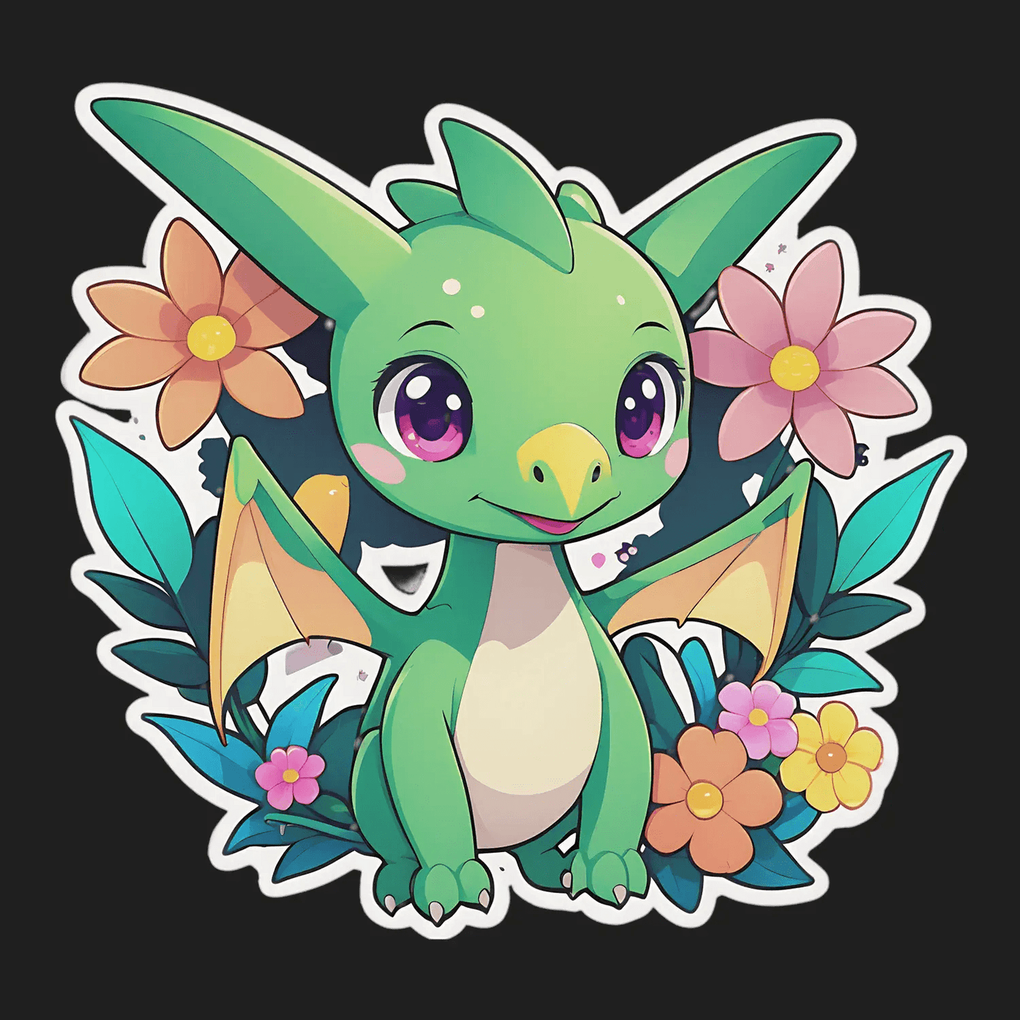 Cute Dragon Sticker - Adorable Floral Design - Heat Press Transfer