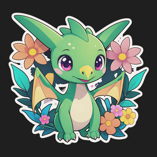 Cute Dragon Sticker - Adorable Floral Design - Heat Press Transfer