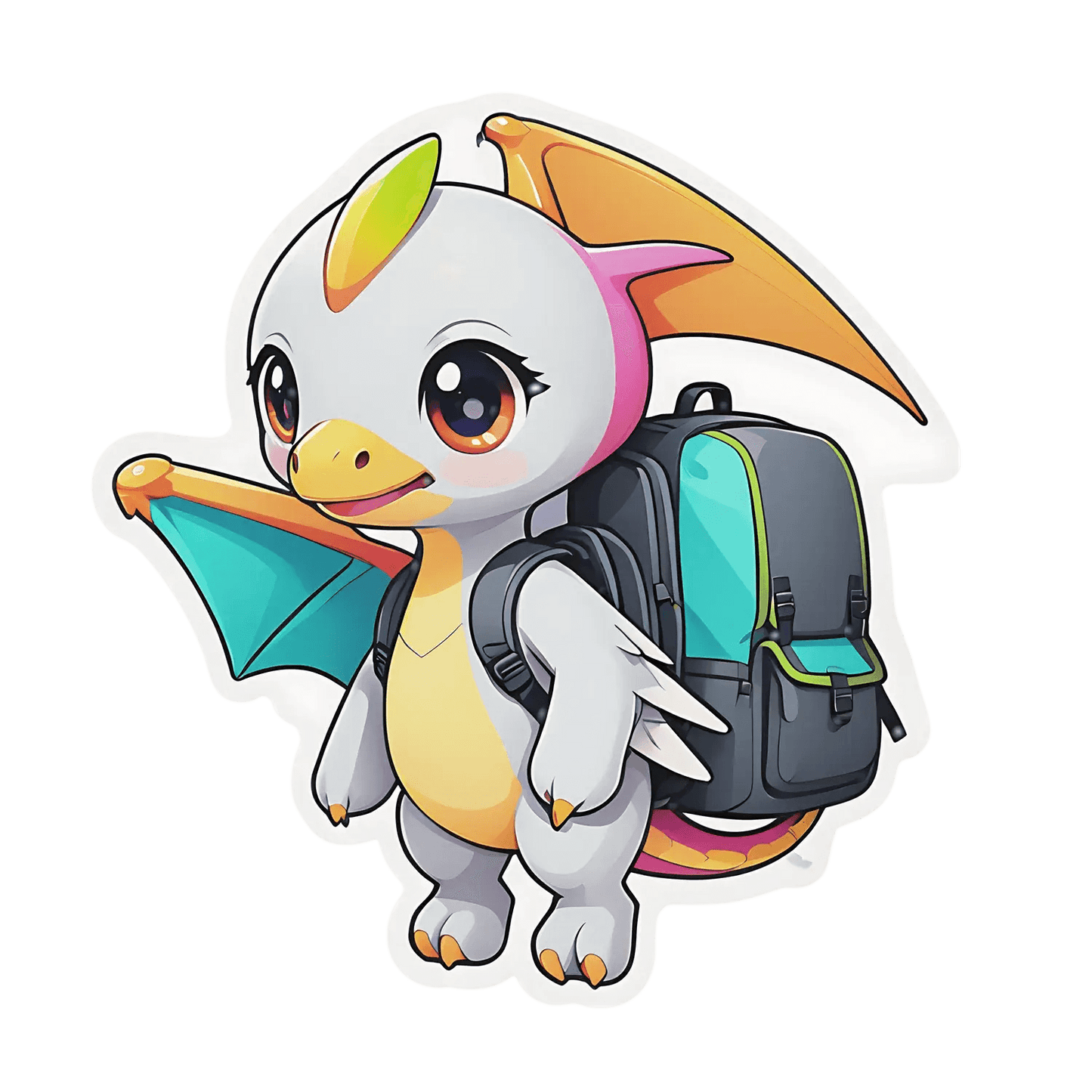 Cute Dragon Sticker - Colorful Backpack Design - Heat Press Transfer