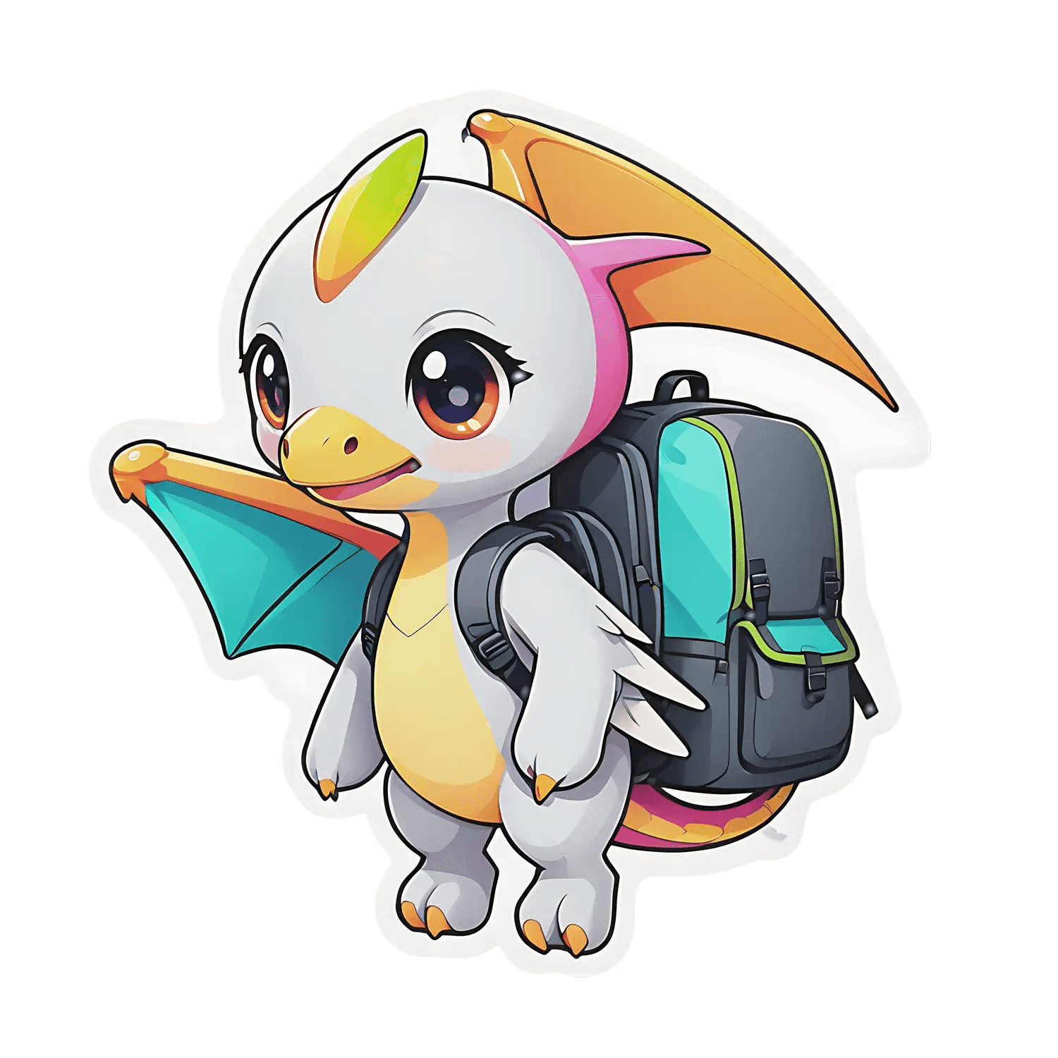 Cute Dragon Sticker - Colorful Backpack Design - Heat Press Transfer