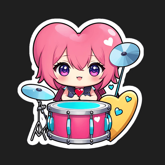 Cute Drummer Girl - Chibi Sticker - Heat Press Transfer
