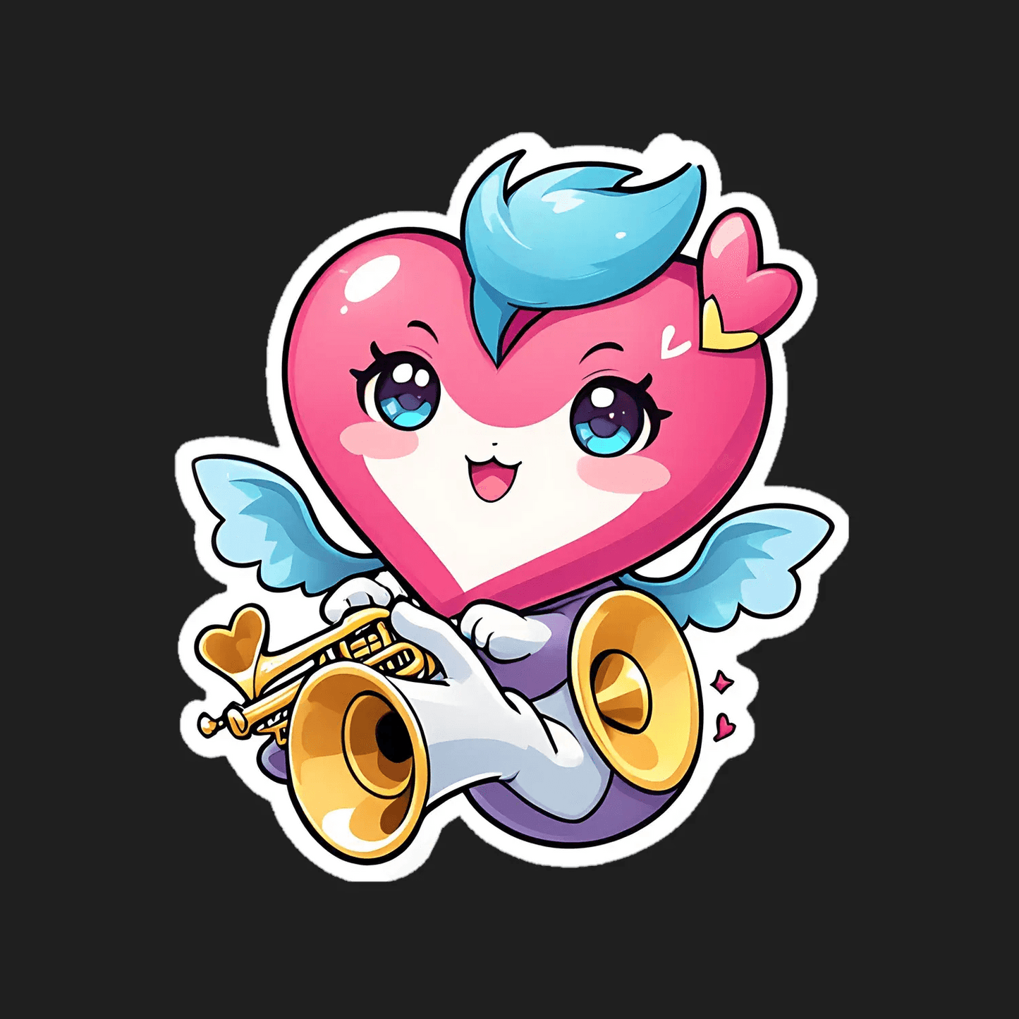 Cute Heart Angel - Trumpet Sticker - Heat Press Transfer