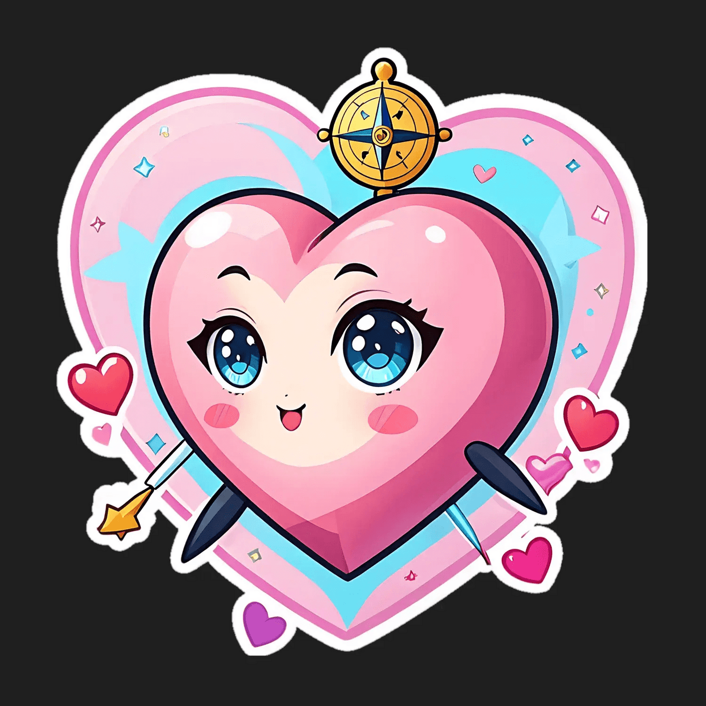 Cute Heart Compass - Sticker - Heat Press Transfer