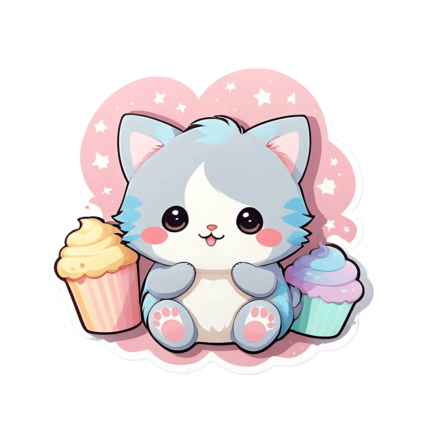 Cute Kitten Cupcake - Adorable Sticker - Heat Press Transfer