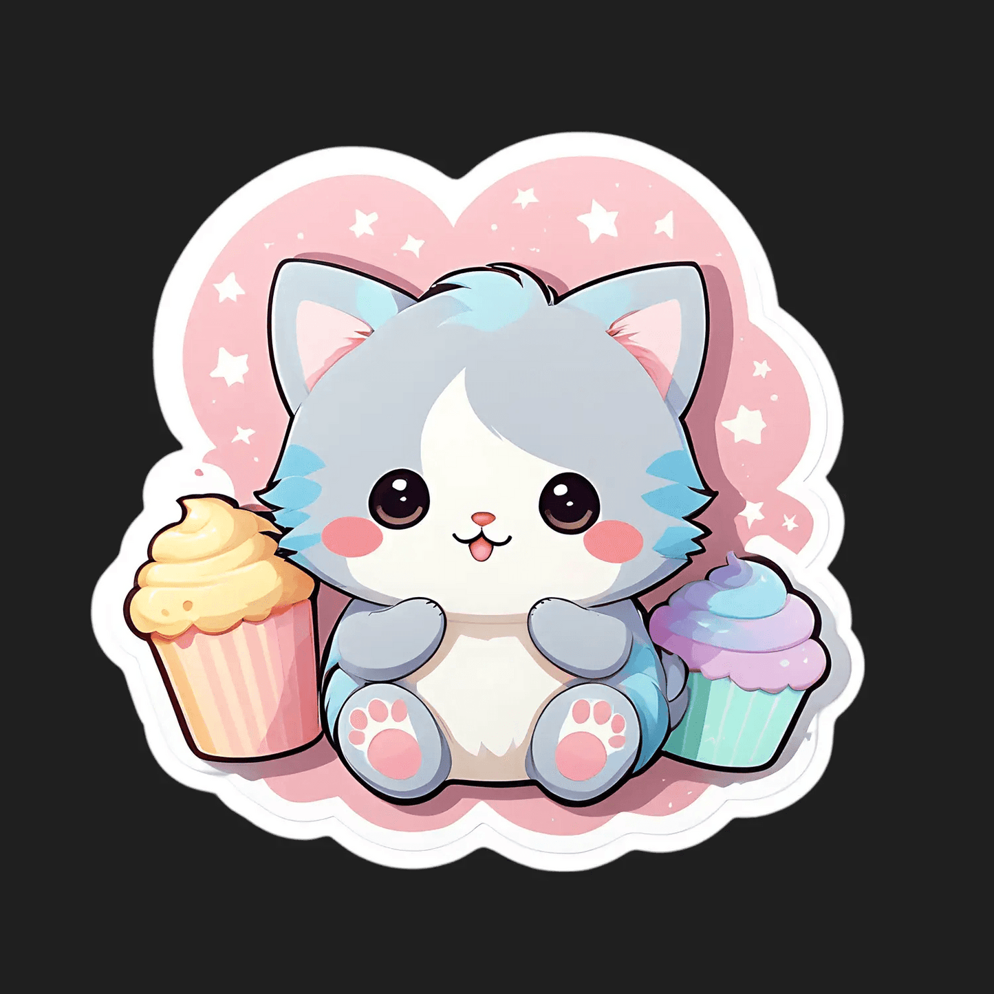 Cute Kitten Cupcake - Adorable Sticker - Heat Press Transfer