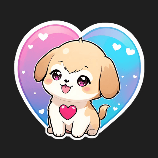 Cute Puppy Love - Heart Sticker - Heat Press Transfer