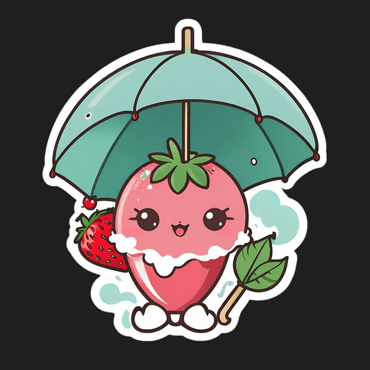 Cute Strawberry Umbrella - Sticker - Heat Press Transfer