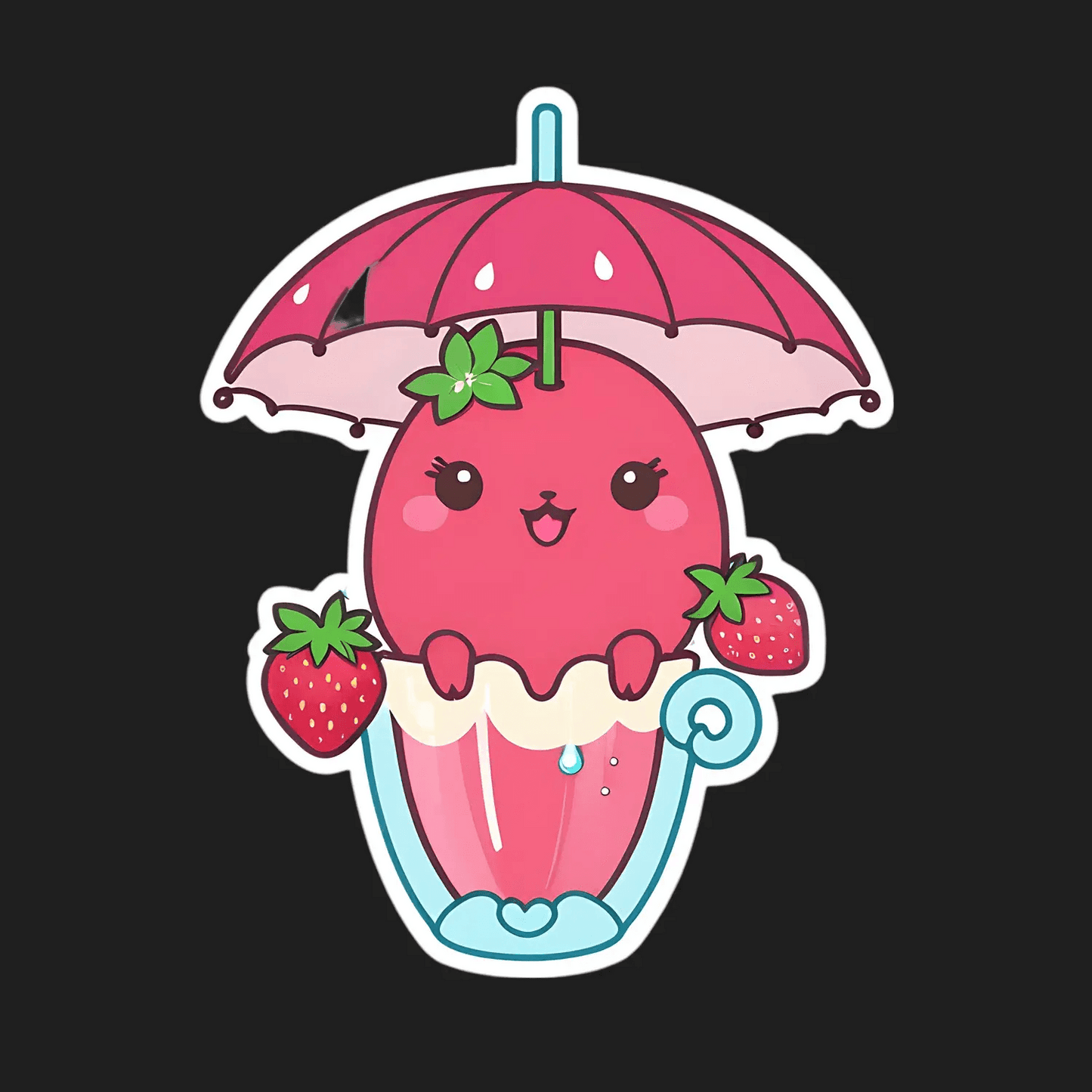 Cute Strawberry Umbrella - Sticker - Heat Press Transfer