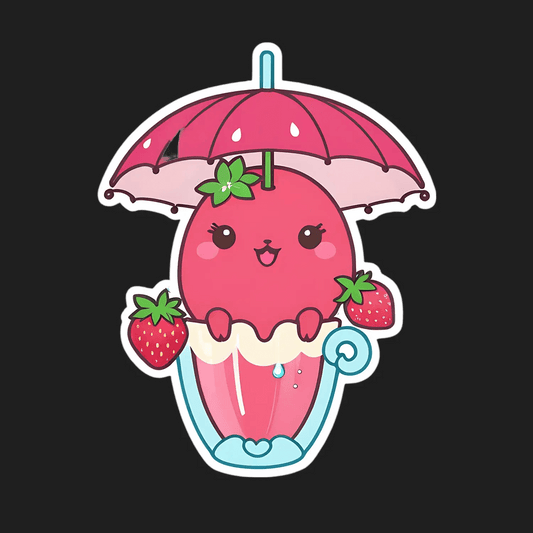 Cute Strawberry Umbrella - Sticker - Heat Press Transfer