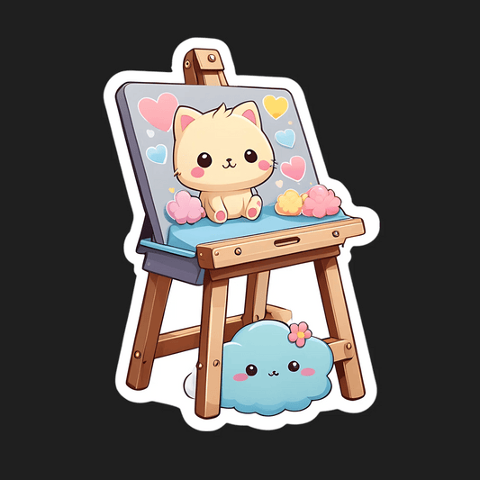 Cute Cat Artist - Sticker - Heat Press Transfer