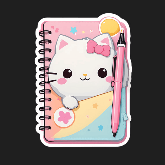 Cute Cat Notebook - Sticker - Heat Press Transfer