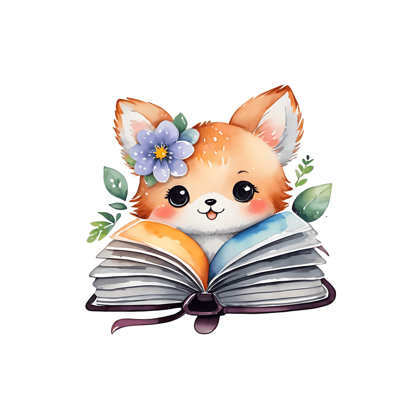 Cute Fox Reading - Sticker - Heat Press Transfer