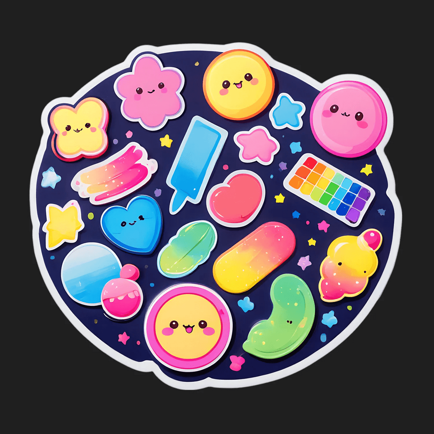 Cute Kawaii Sticker - Vibrant Colors and Fun Shapes - Heat Press Transfer
