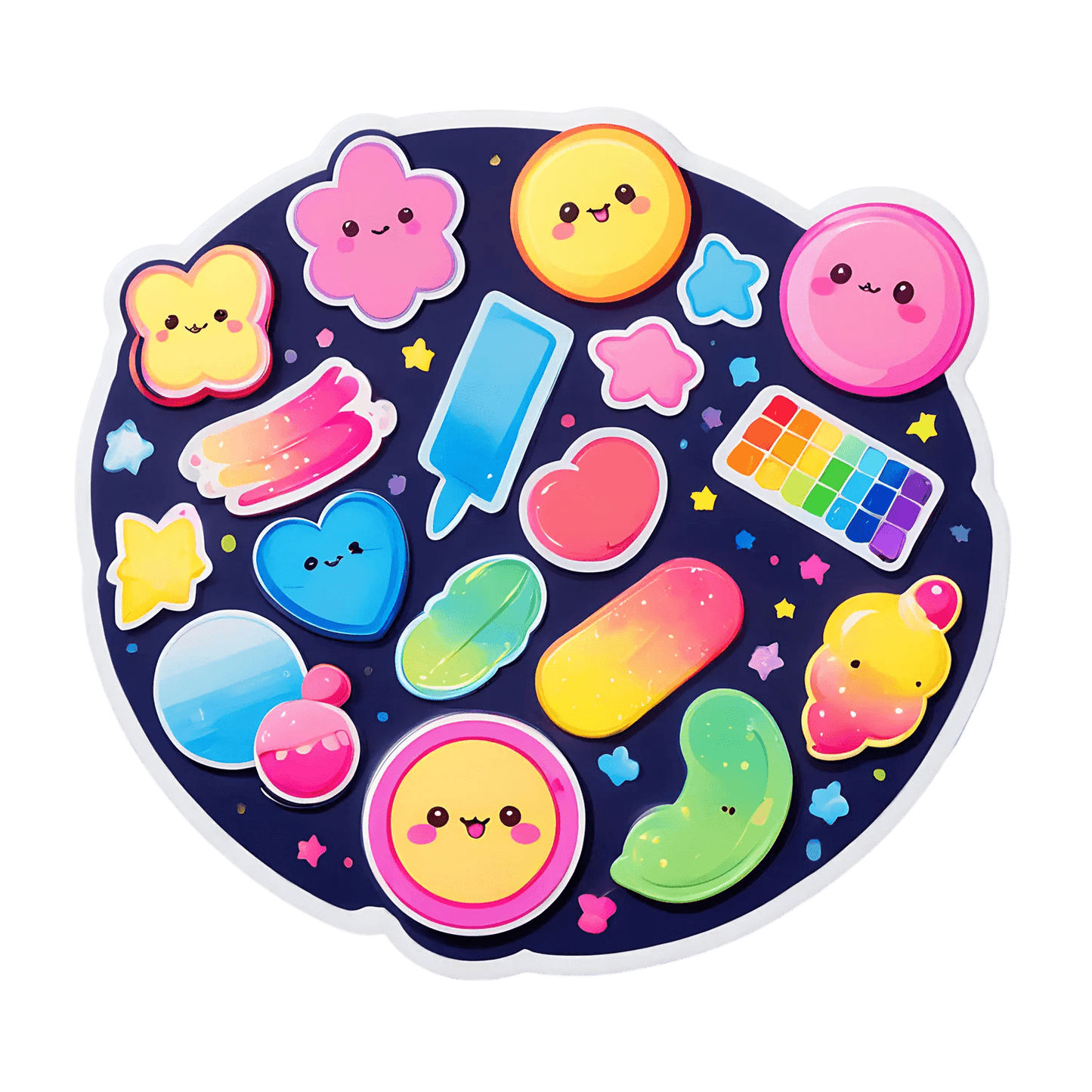 Cute Kawaii Sticker - Vibrant Colors and Fun Shapes - Heat Press Transfer