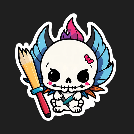 Cute Skeleton Artist - Colorful Sticker - Heat Press Transfer