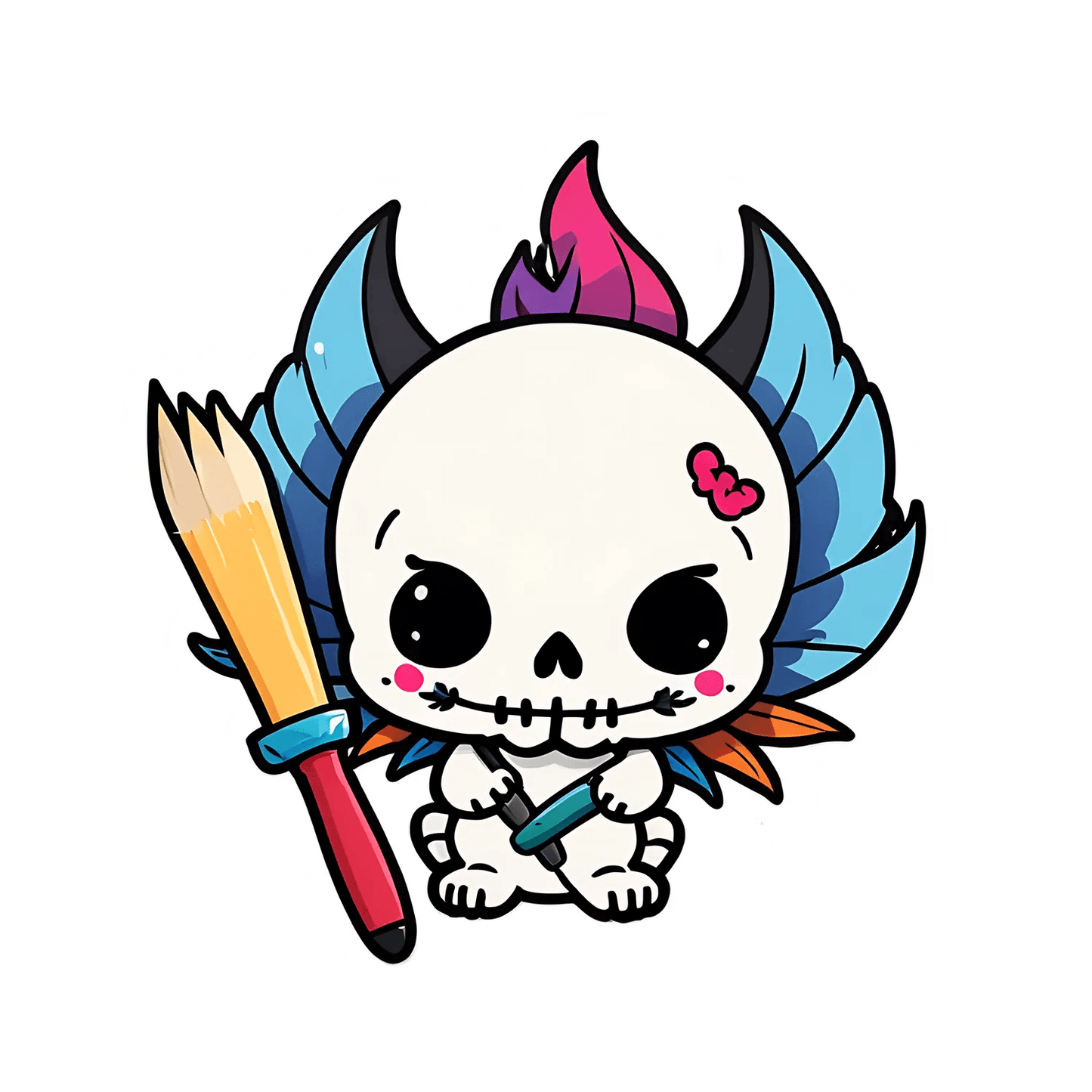 Cute Skeleton Artist - Colorful Sticker - Heat Press Transfer