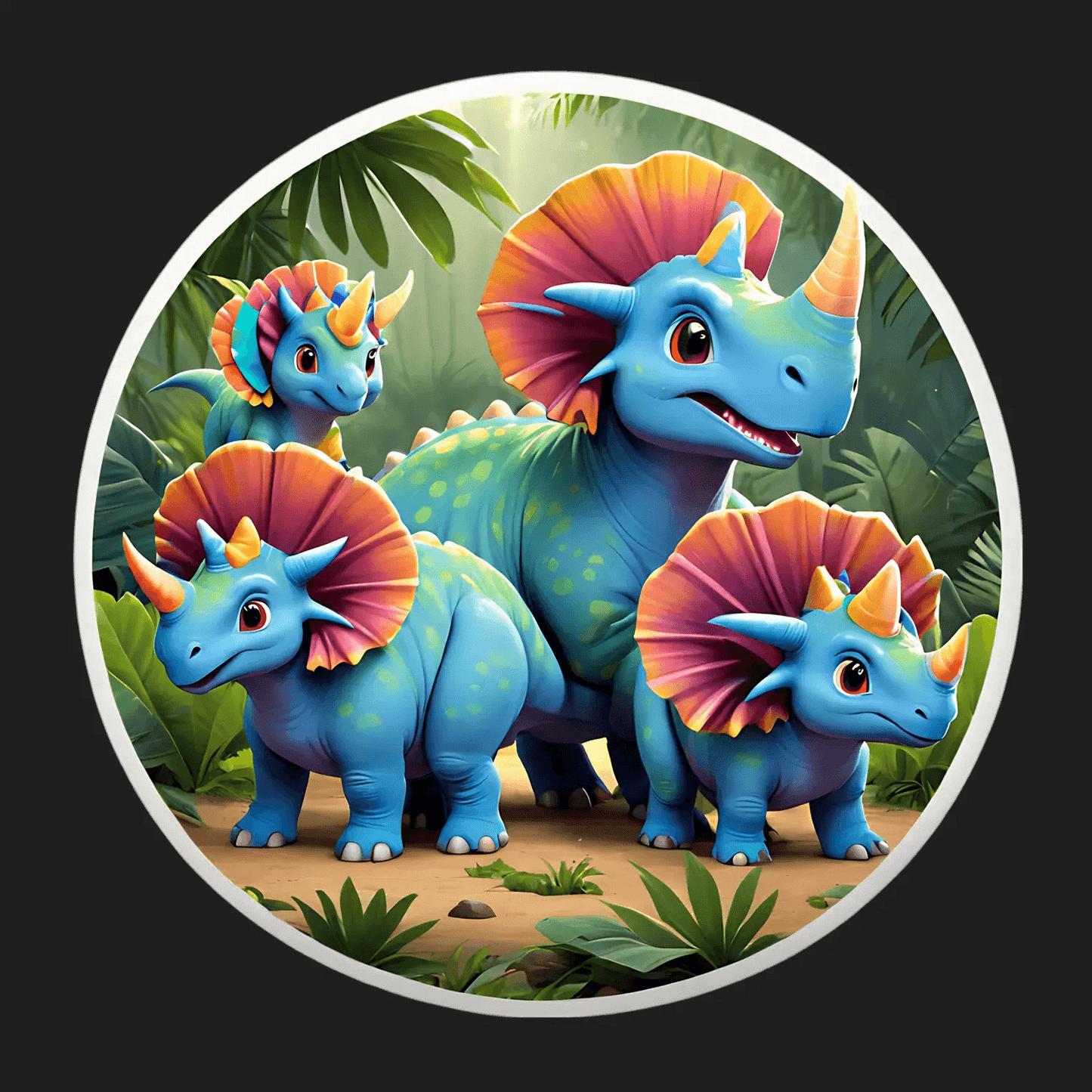 Dinosaur Family Sticker - Colorful UV DTF - Heat Press Transfer