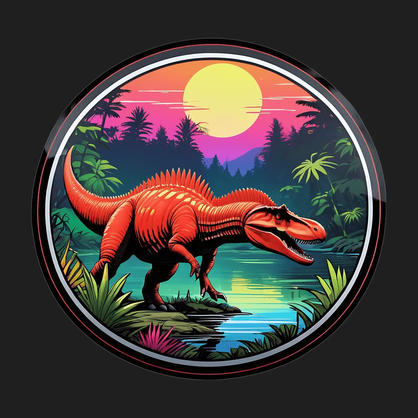 Dinosaur Jungle Sticker - Vibrant, Colorful Scene - Heat Press Transfer