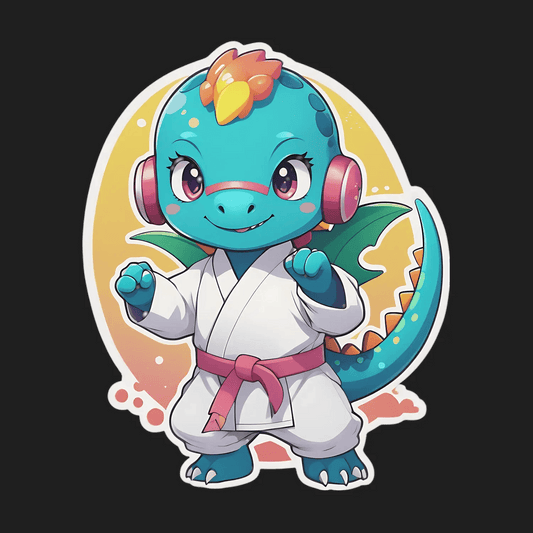 Dinosaur Karate - Cute Sticker - Heat Press Transfer
