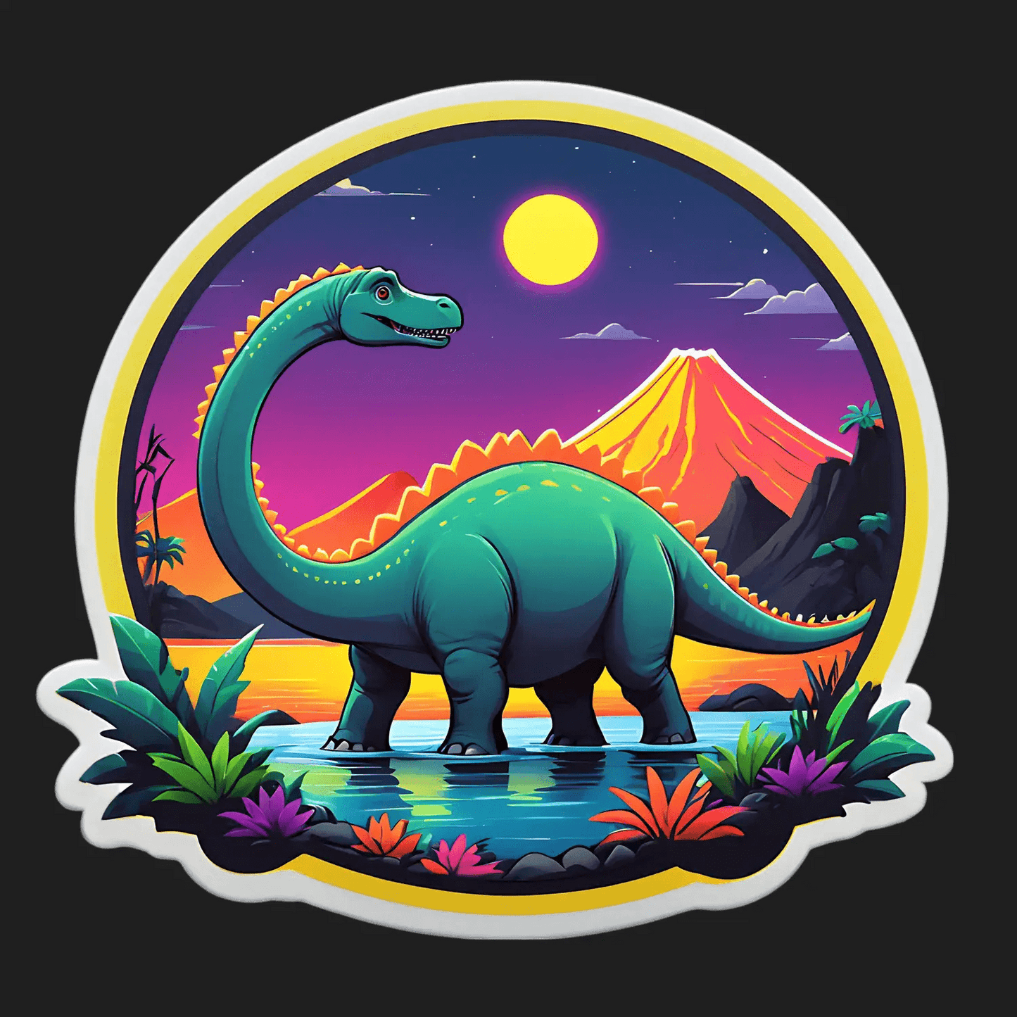 Dinosaur Lake Sunset - Sticker - Heat Press Transfer