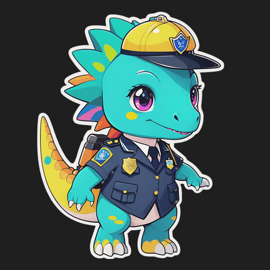 Dinosaur Police Officer Sticker - Cute and Colorful - Heat Press Transfer