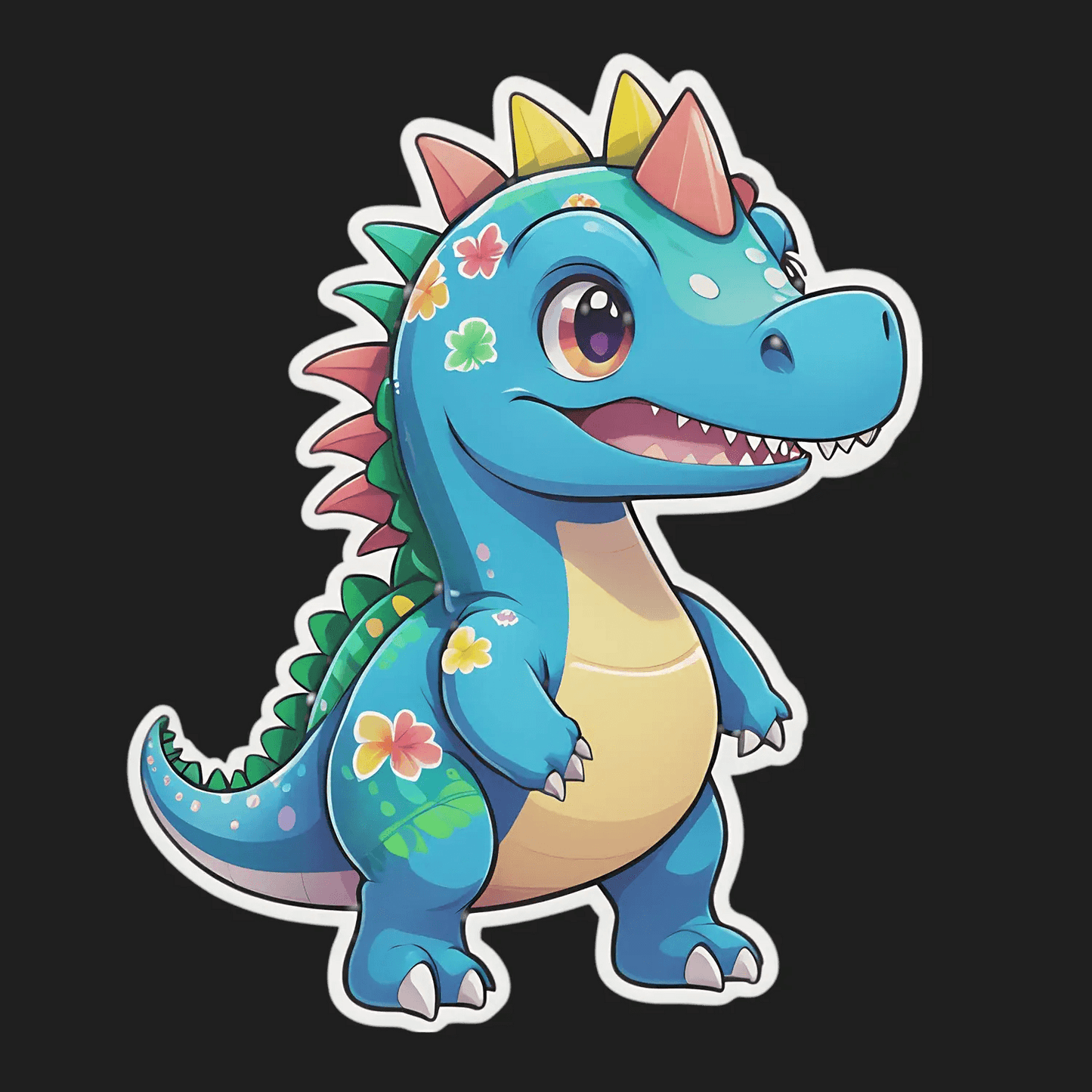 Dinosaur Sticker - Cute Floral Design - Heat Press Transfer