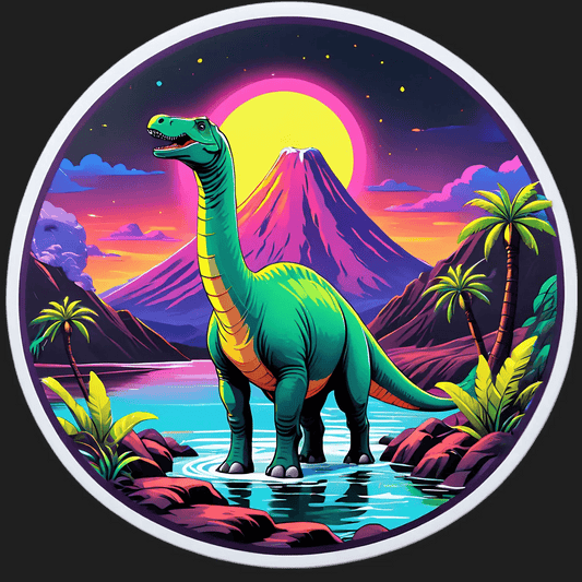 Dinosaur Sunset Sticker - Vibrant Jurassic Scene - Heat Press Transfer
