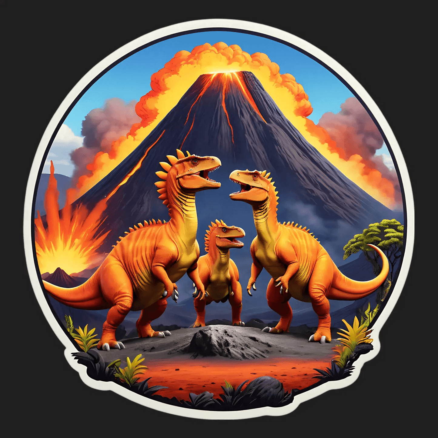 Dinosaur Volcano Eruption - Sticker - Heat Press Transfer